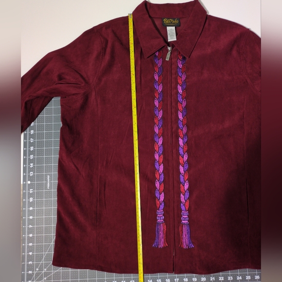 Bob Mackie Zippered Jacket 2X Wearable Art Cranberry Embroidery Tassels Lined - Picture 9 of 14